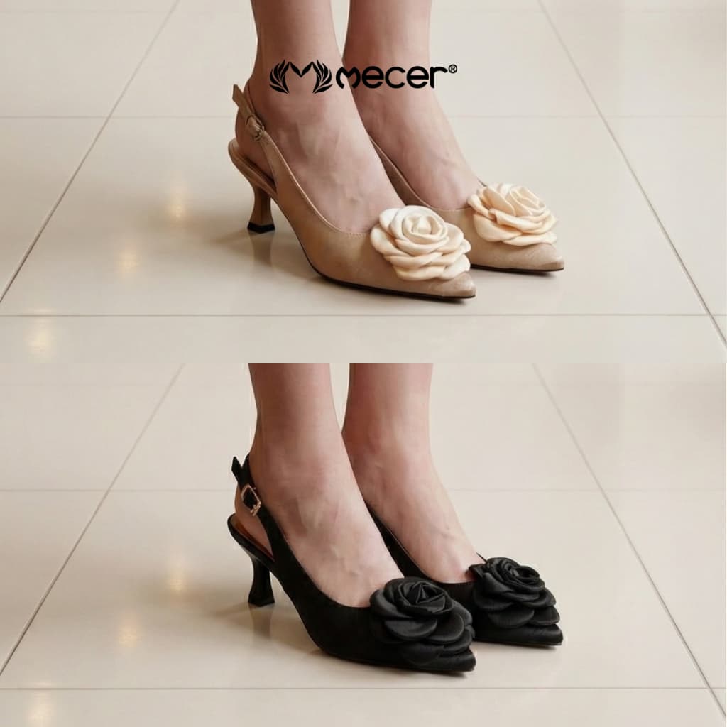 Gambar ke-9 produk Mecer Glow WYHS 13841A  Apricot dan Hitam Siize 36-41, High Heels Elegan Motif Bunga