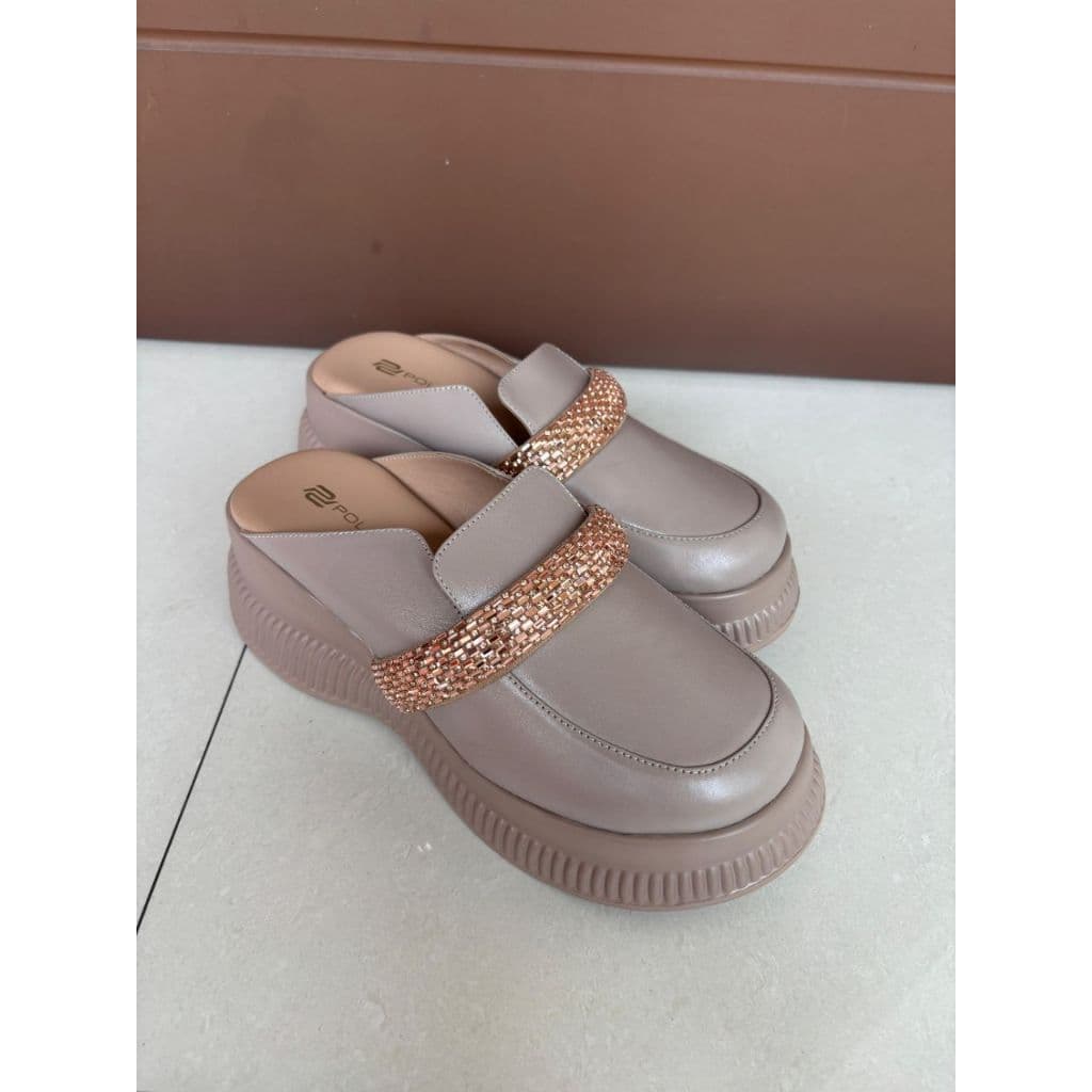 Gambar ke-7 produk Pollux Bold WPOKY 06 - Sandal Clogs Wanita Bahan Kulit Asli | Sandal Wedges Wanita Tinggi 6cm Size 36-40