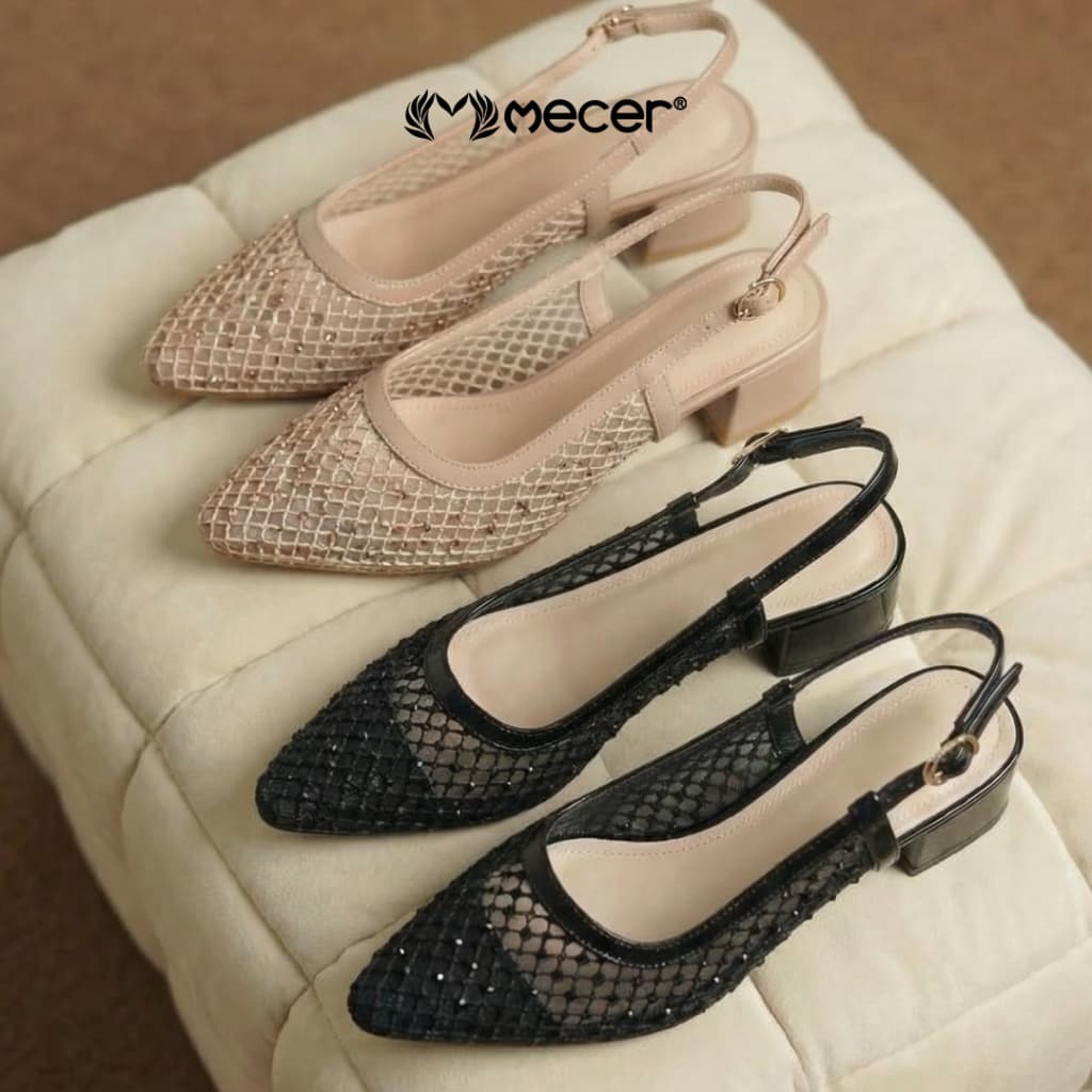 Gambar ke-9 produk Mecer Glow WYH 636630 Apricot dan Hitam Size 36-41, Block Heels Slip On Blink-Blink Cocok Untuk Wisuda dan Pesta