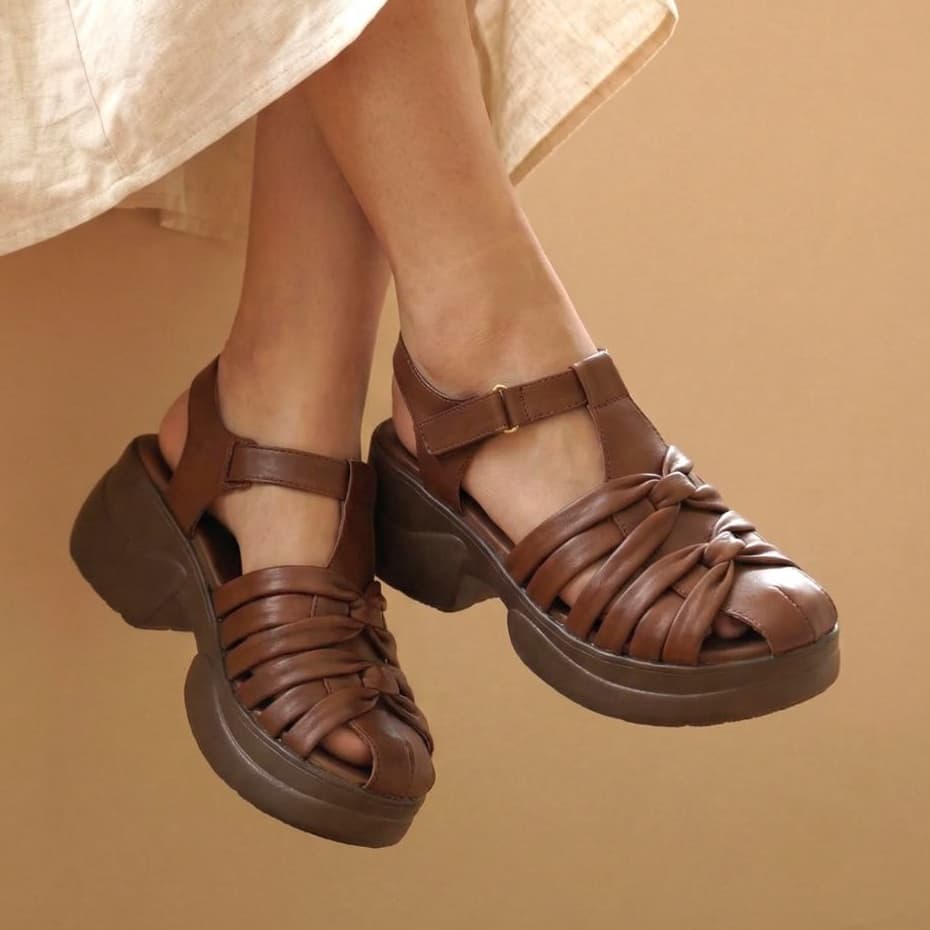 Gambar ke-7 produk Pollux Bold WPOCU 49 - Sandal Wedges Wanita Bahan Kulit Asli Tinggi 5cm