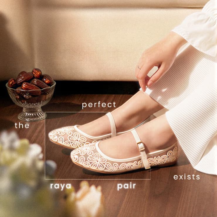 Gambar ke-9 produk Mecer Core WWH 309710A Krem dan Hitam Size 36-41, Flat Shoes Wanita Kekinian Pattern Bunga, Casual dan Pesta