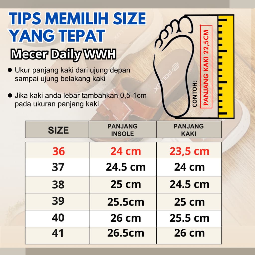 Thumbnail gambar ke-4 produk Mecer Daily WWH 6282- Sandal Flat Wanita Kekinian | Sandal Daily | Sandal Slip On Wanita