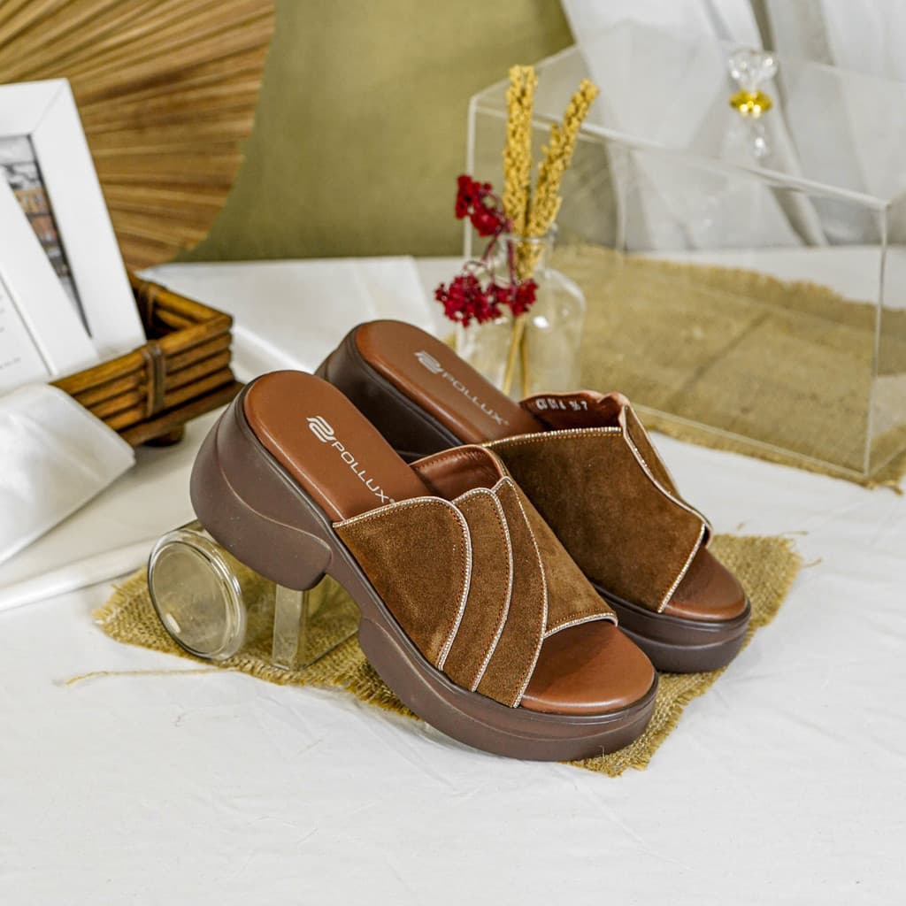 Thumbnail gambar ke-7 produk Pollux Bold WPOCU 01 - Sandal Wedges Wanita Bahan Kulit Asli Premium Empuk Nyaman Anti Licin