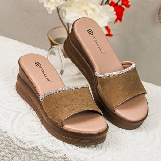 Gambar ke-1 produk Pollux Classic WPOFU 07 - Sandal Wedges Wanita Bahan Kulit Tinggi Wedges 6 Cm