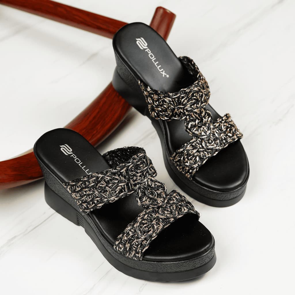 Thumbnail gambar ke-3 produk Pollux Wpoks 23 Sandal Wedges Wanita Bahan Kulit Asli Tinggi 8cm