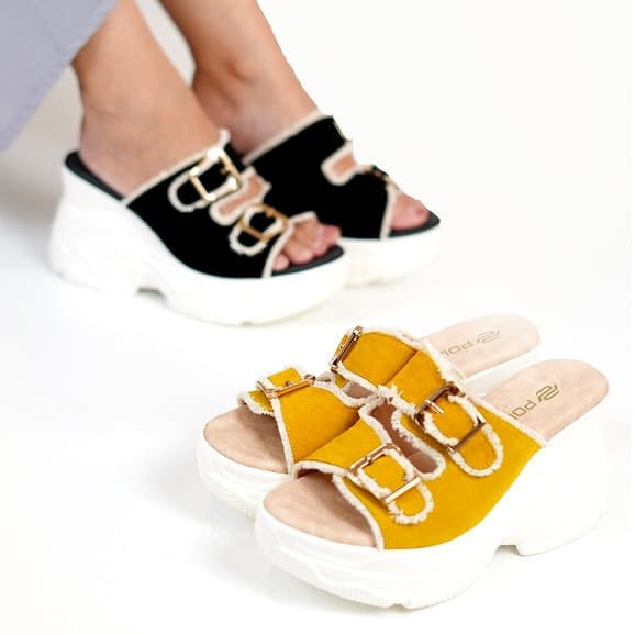 Thumbnail gambar ke-5 produk Pollux Bold WPOBQ 17 - Sandal Wanita Wedges Bahan Kulit  | Sandal Casual Wanita Slip On