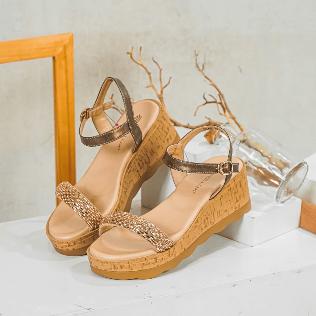 Thumbnail gambar ke-3 produk Pollux Daily WPODN 44- Sandal Wedges Wanita Bahan Kulit | Wedges Wanita Kekinian
