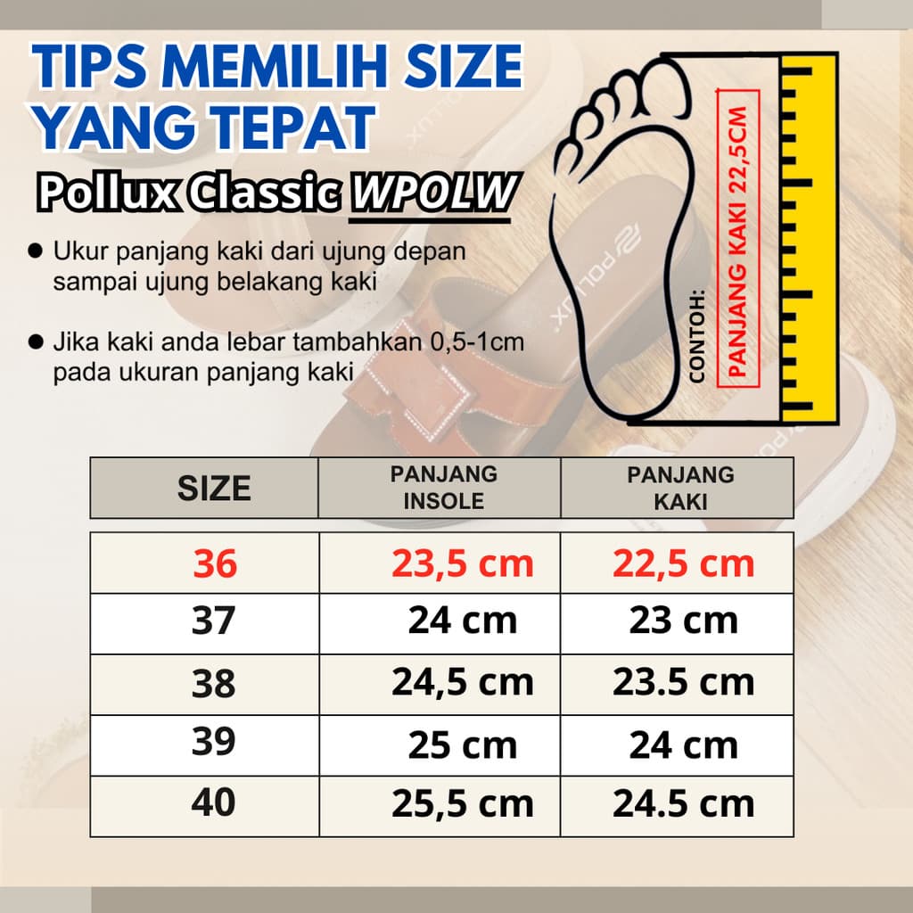 Thumbnail gambar ke-4 produk Pollux Monday WPOLW 50 Sepatu Mules Wanita Slip On Bahan Kulit Asli