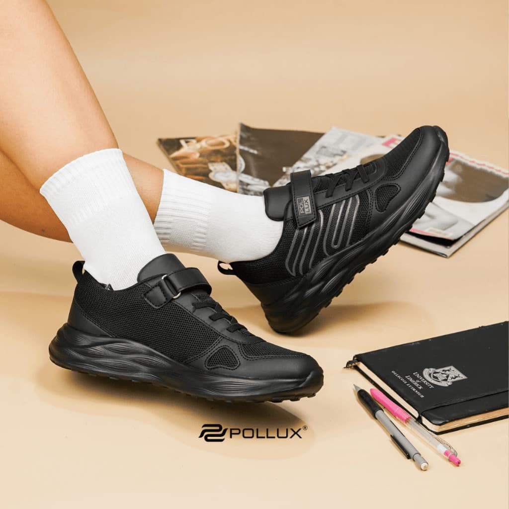 Gambar ke-1 produk Pollux Flex SCK Crown Sepatu Sekolah Anak Kekinian | Sepatu Casual Anak Hitam Putih