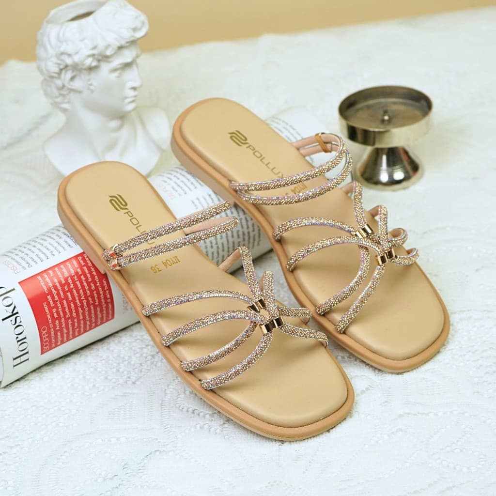 Gambar produk Pollux Daily WPOMY 04 - Sandal Flat | Sandal Wanita Kekinian | Sandal Wanita Bahan Kulit | Teplek