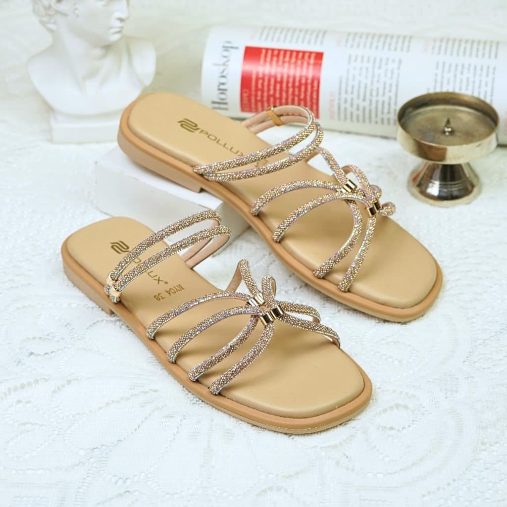 Thumbnail gambar ke-4 produk Pollux Daily WPOMY 04 - Sandal Flat | Sandal Wanita Kekinian | Sandal Wanita Bahan Kulit | Teplek
