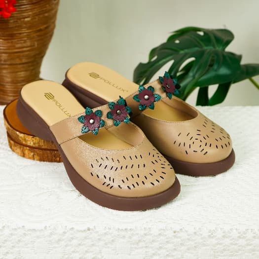 Thumbnail gambar ke-6 produk Pollux E-Wear WPOMO 13 - Sandal Wanita Bahan Kulit | Wedges Wanita | Sepatu Sandal Wanita