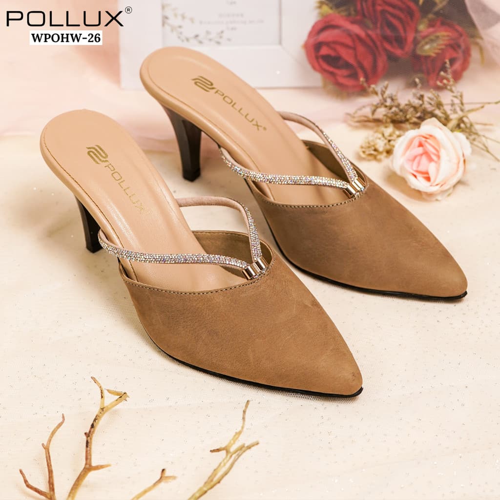 Gambar ke-1 produk Pollux Aurora  Lite WPOHW 26 - Heels Pesta Wanita Model Mules Bahan Kulit Suede Tinggi Hak 7cm