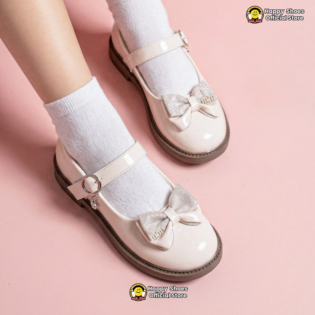 Thumbnail gambar ke-5 produk Mecer Kids ARH 0101 - Sepatu Anak Perempuan Mary Jane Elegan – Putih Mutiara dengan Pita & Lace, Nya
