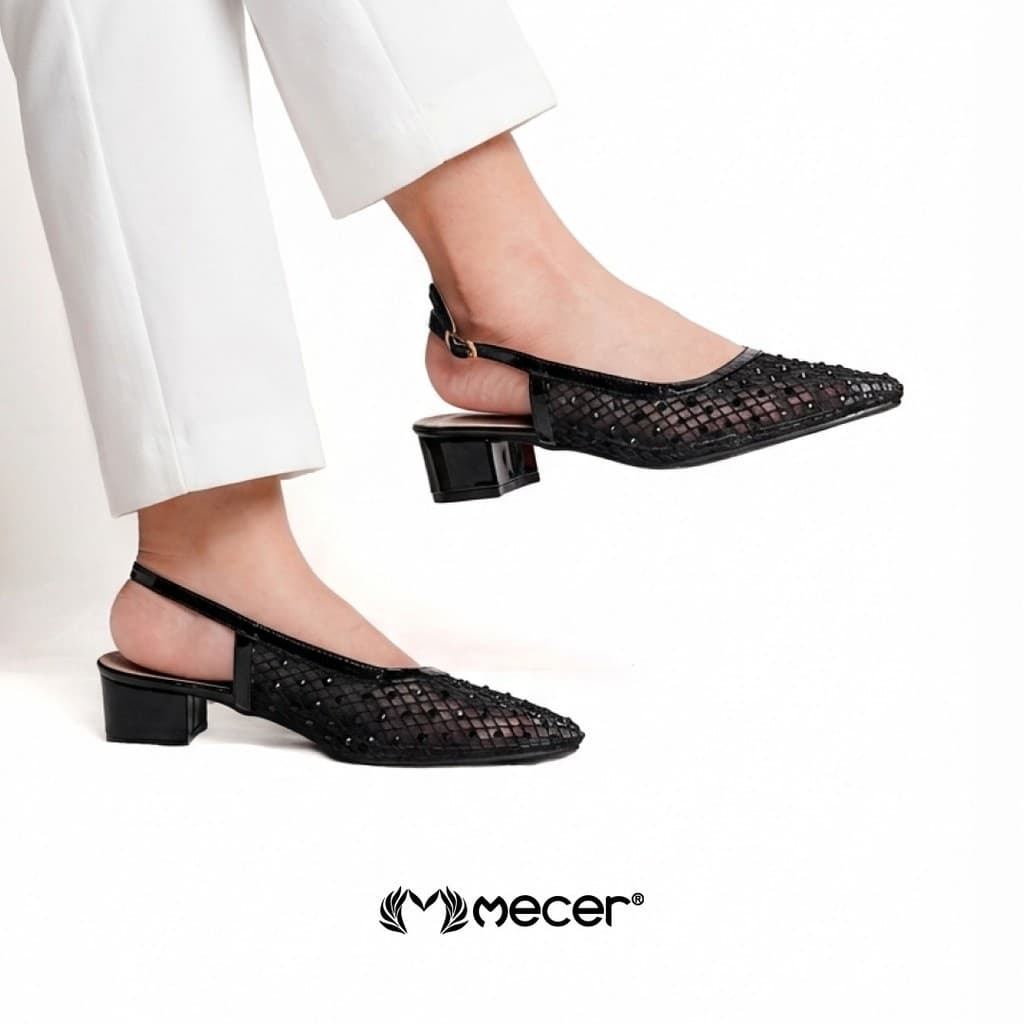 Thumbnail gambar ke-5 produk Mecer Glow WYH 636630 Apricot dan Hitam Size 36-41, Block Heels Slip On Blink-Blink Cocok Untuk Wisuda dan Pesta