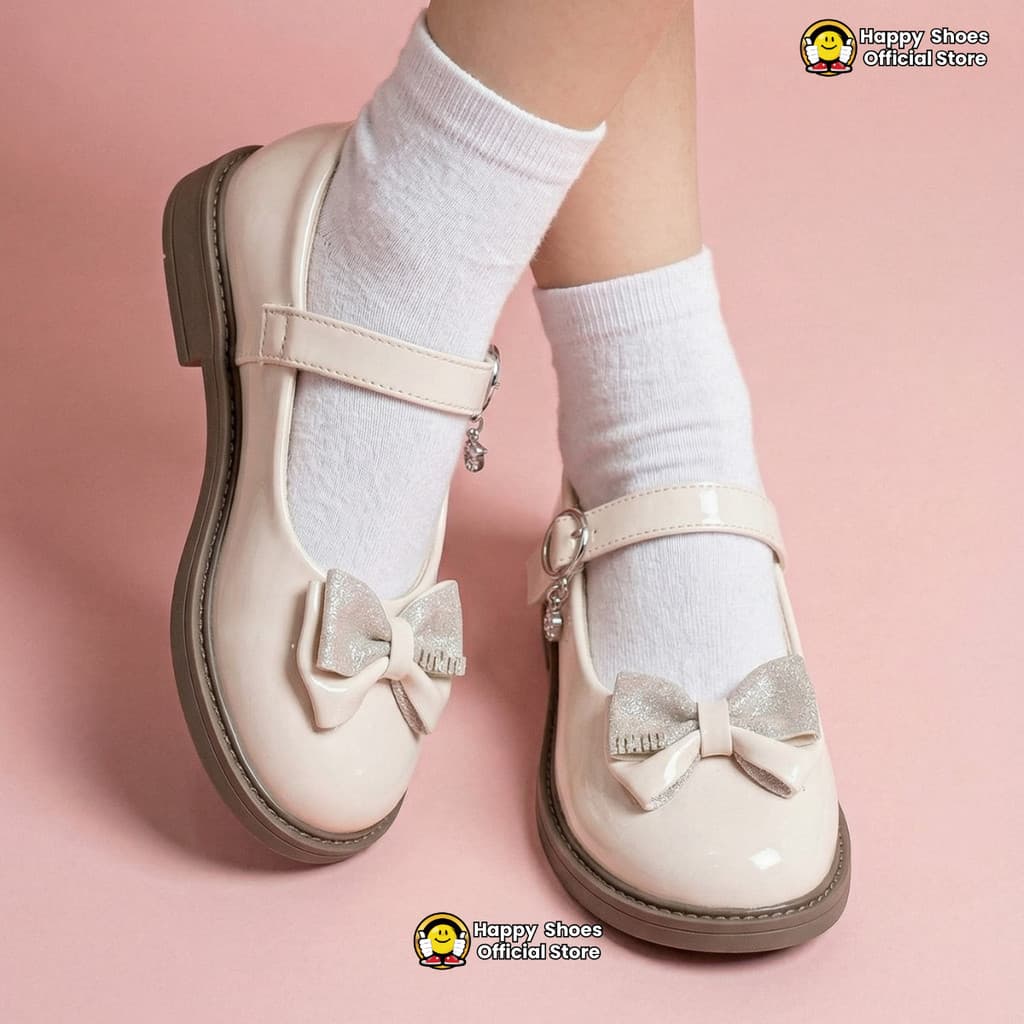Gambar ke-8 produk Mecer Kids ARH 0101 - Sepatu Anak Perempuan Mary Jane Elegan – Putih Mutiara dengan Pita & Lace, Nya