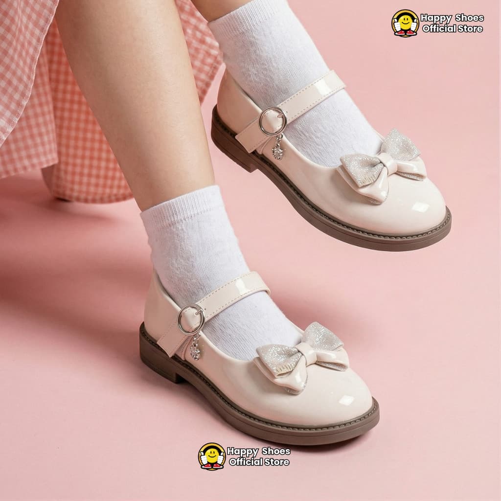 Thumbnail gambar ke-4 produk Mecer Kids ARH 0101 - Sepatu Anak Perempuan Mary Jane Elegan – Putih Mutiara dengan Pita & Lace, Nya