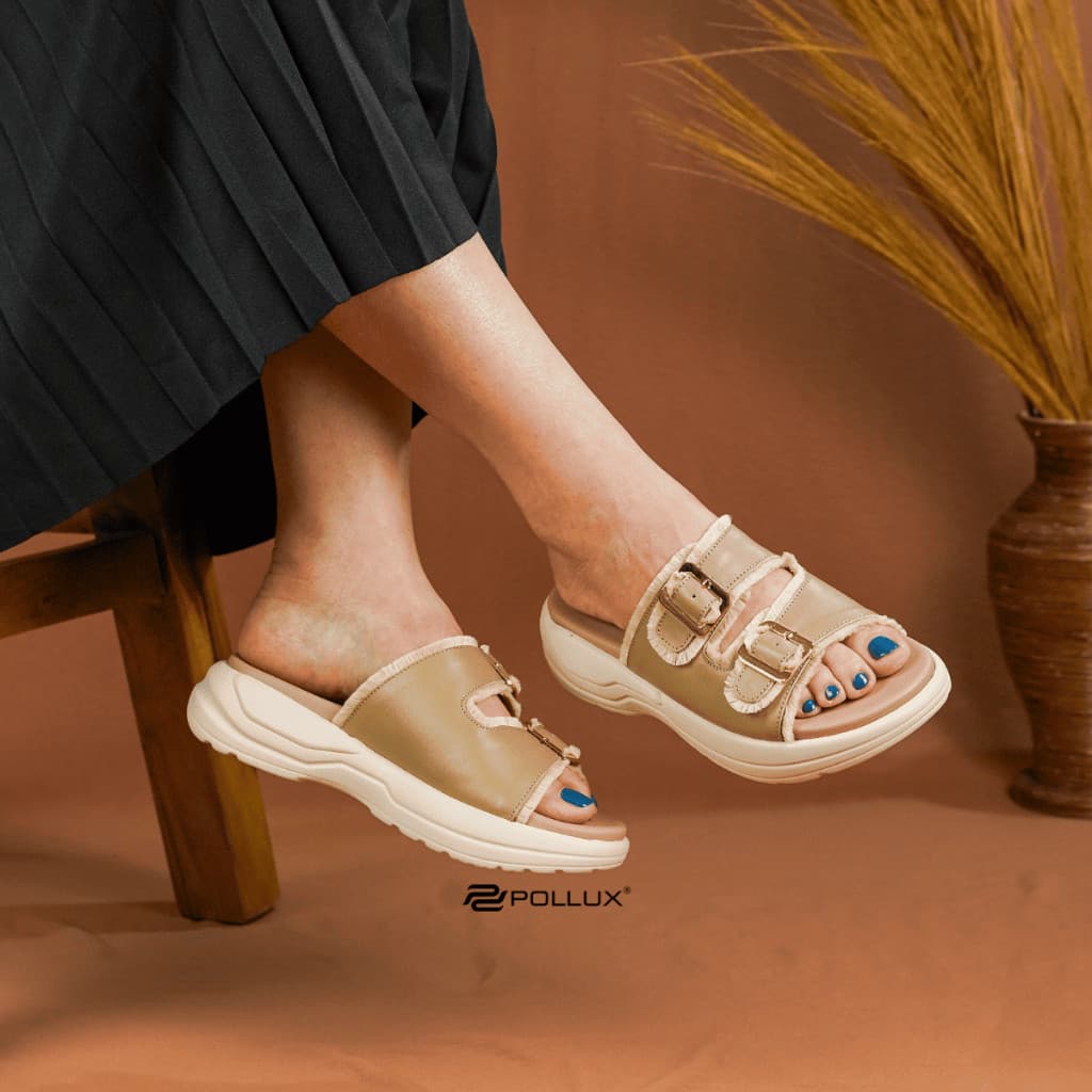 Gambar ke-8 produk Pollux E-Wear WPOLP 05  - Sandal Wedges Wanita Slip On Bahan Kulit Asli Anti Slip