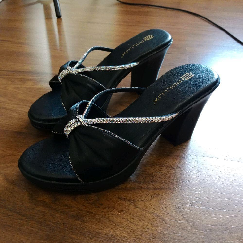 Gambar ke-7 produk Pollux Classic WPOGP 11 - Sandal Wanita Hak Tinggi Motif Pita dan tali glitter tipis