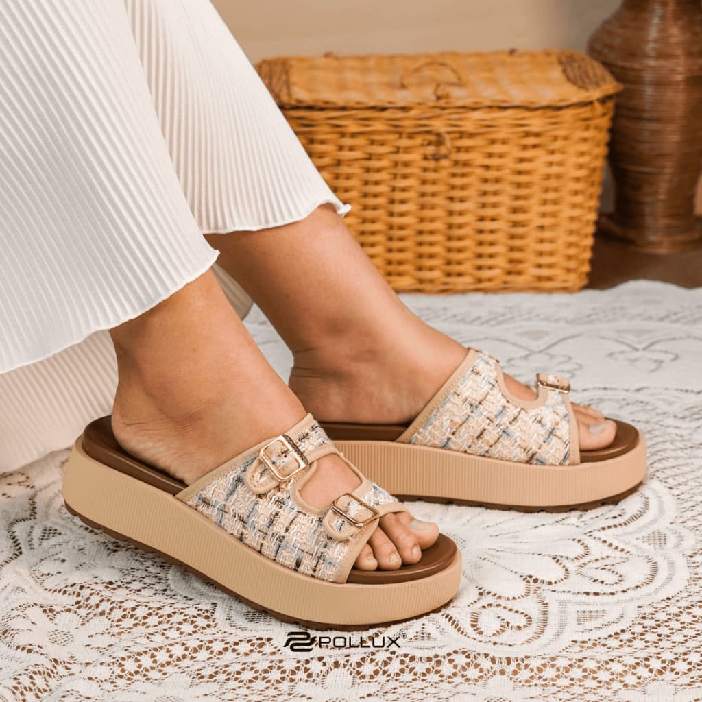 Thumbnail gambar ke-5 produk Pollux Daily WPOIT 02 - Sandal Platform Wanita Bahan Kulit Asli | Sendal Flat Kekinian Stylish