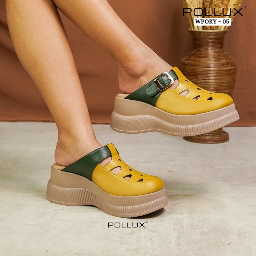 Gambar ke-10 produk Pollux Bold WPOKY 05 Sandal Wedges Wanita Model Clogs Bahan Kulit Asli Tinggi 6cm