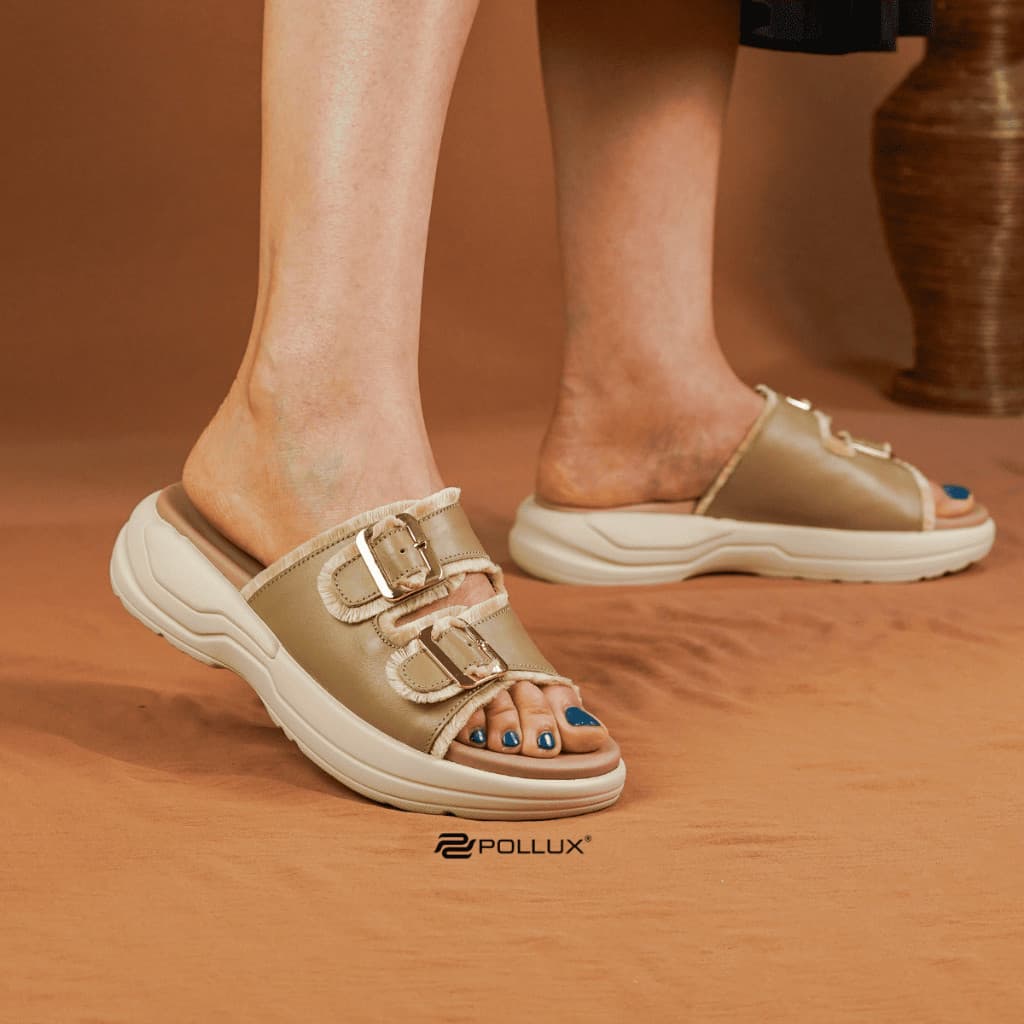 Thumbnail gambar ke-5 produk Pollux E-Wear WPOLP 05  - Sandal Wedges Wanita Slip On Bahan Kulit Asli Anti Slip
