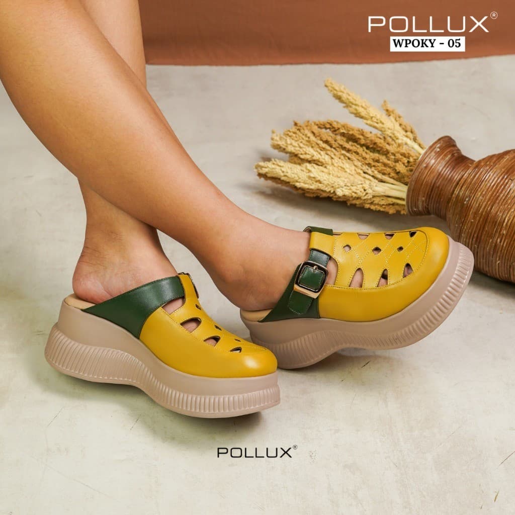 Thumbnail gambar ke-2 produk Pollux Bold WPOKY 05 Sandal Wedges Wanita Model Clogs Bahan Kulit Asli Tinggi 6cm