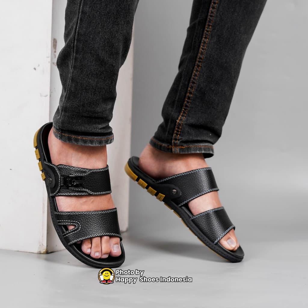Gambar produk Barnett Reno 104 Sandal Cowok Formal Casual Kekinian Model Slide Slop Distro Hitam