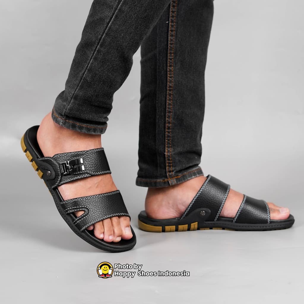 Gambar ke-5 produk Barnett Reno 104 Sandal Cowok Formal Casual Kekinian Model Slide Slop Distro Hitam