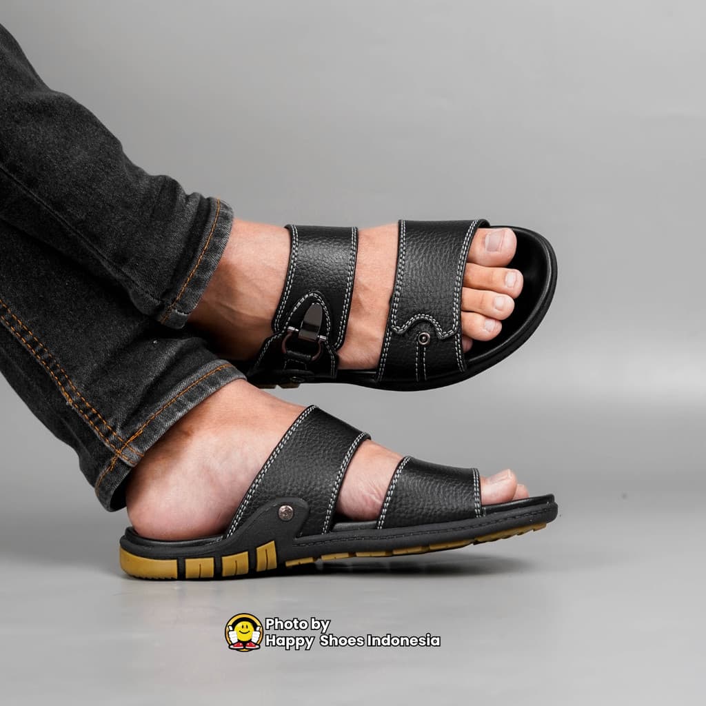 Thumbnail gambar ke-6 produk Barnett Reno 103 Sandal Cowok Formal Casual Kekinian Model Slide Slop Distro Hitam S