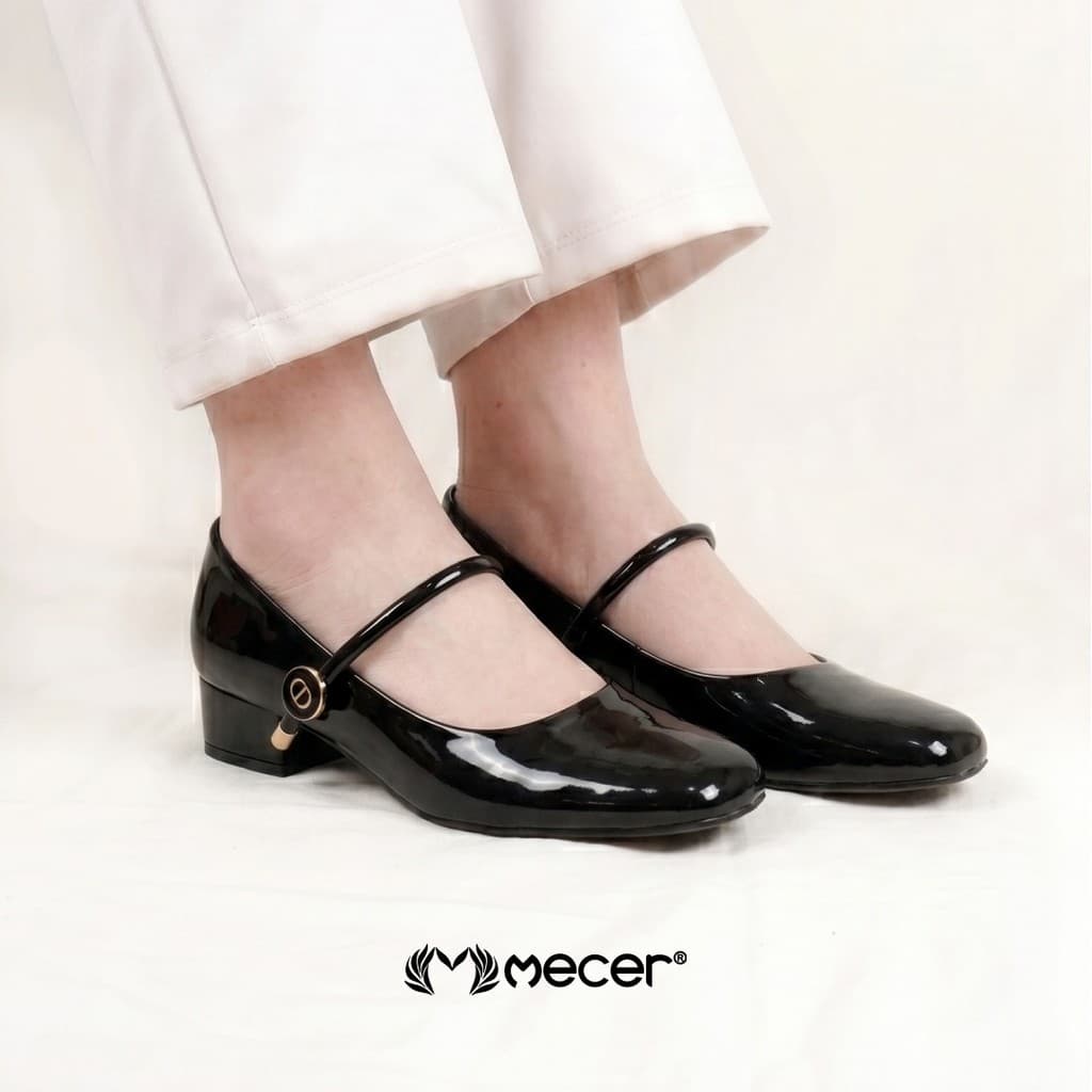 Gambar ke-5 produk Mecer Monday WYH 1808-10 - Sepatu Heels Wanita Mary Jane Glossy Tinggi 3cm – Sepatu Kerja Formal Kor