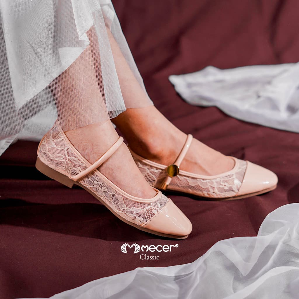 Gambar produk Mecer Core WYH 65259A Appricot dan Hitam Size 36-41, Flat Shoes Wanita Mary Janes Kekinian Vintage