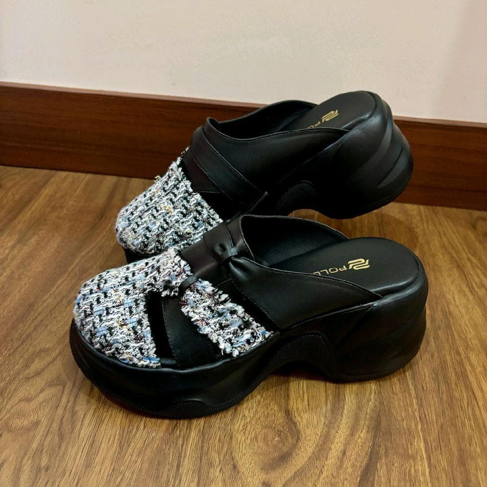 Thumbnail gambar ke-5 produk Pollux Bold WPODX 12 - Sandal Wedges Wanita Bahan Kulit Asli Tinggi 8cm Hitam Size 36 - 41