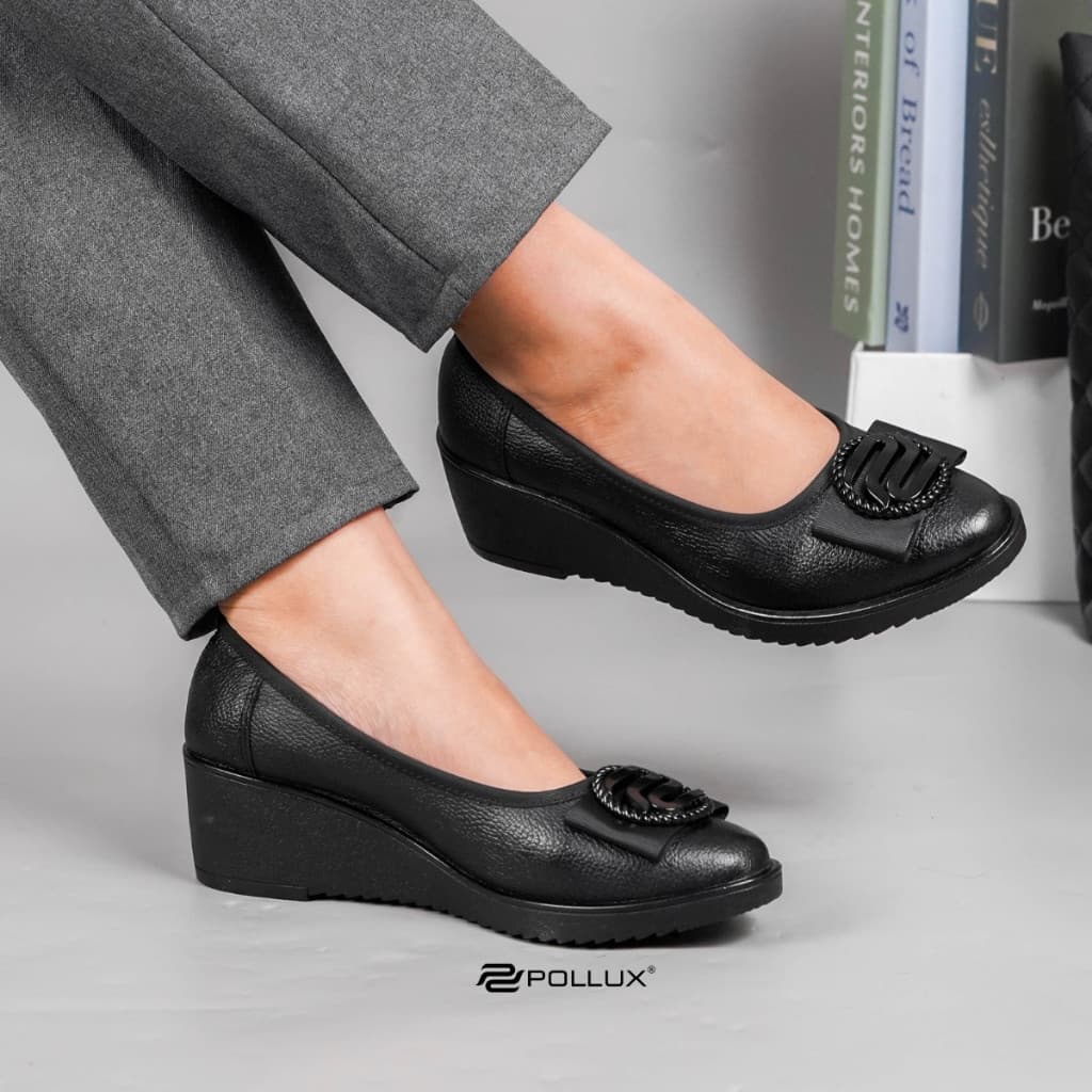 Gambar ke-10 produk Pollux Monday WPOBW 01 - Sepatu Kerja Wanita | Pantofel Wanita Bahan Kulit | Sepatu Wedges Wanita Tinggi 5cm