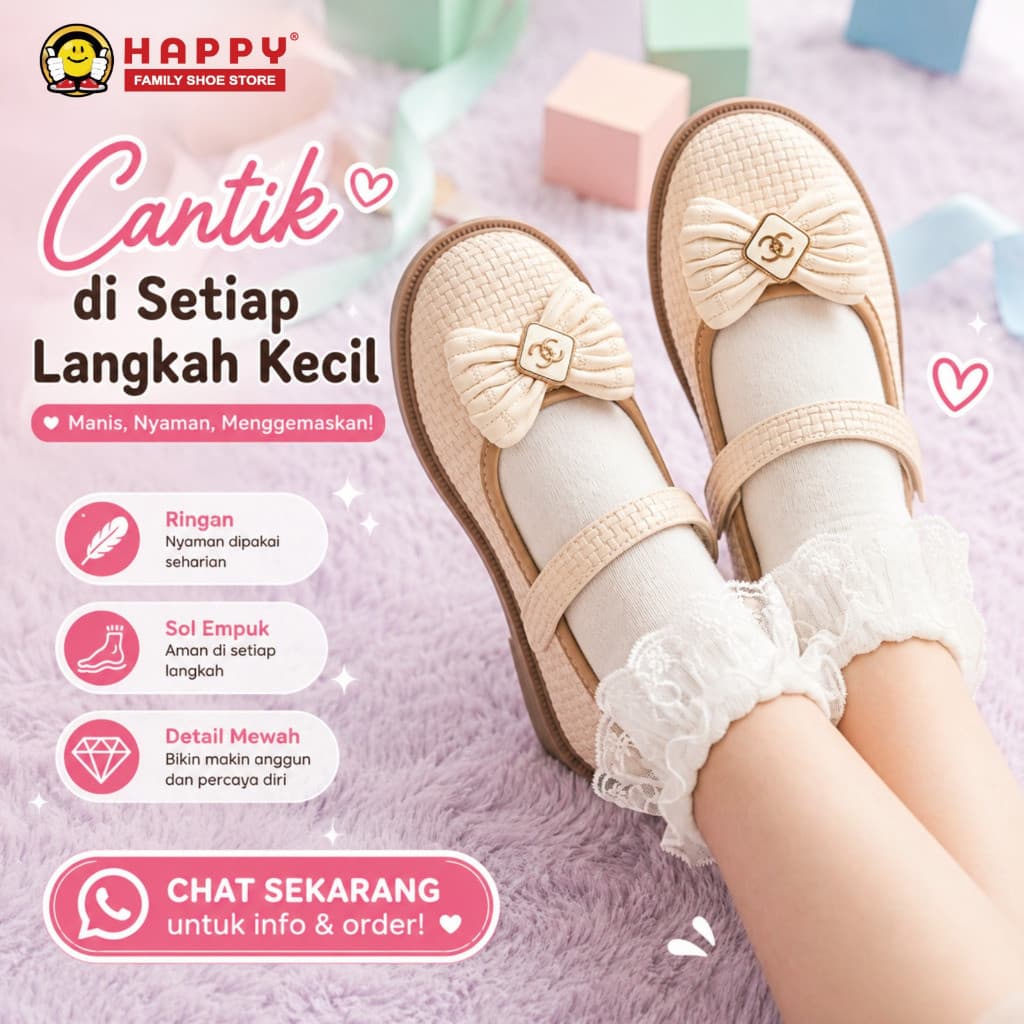Gambar ke-1 produk Mecer Kids ARH 88533 - Sepatu Anak Perempuan Mary Jane Elegan – Putih Mutiara dengan Pita & Lace