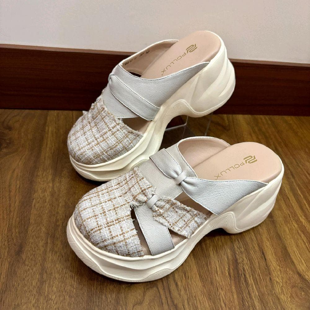 Thumbnail gambar ke-4 produk Pollux Bold WPODX 12 - Sandal Wedges Wanita Bahan Kulit Asli Tinggi 8cm Hitam Size 36 - 41