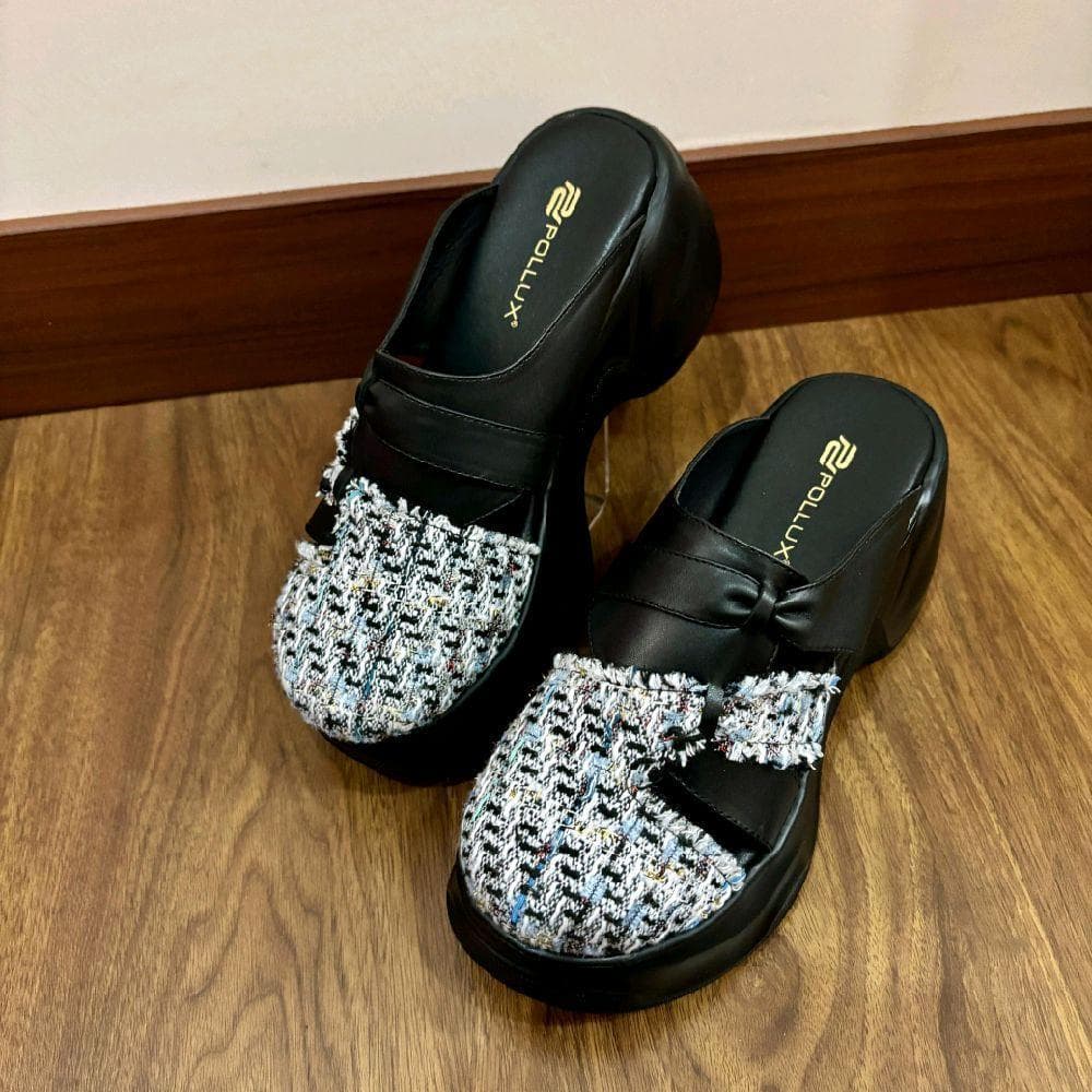 Gambar ke-8 produk Pollux Bold WPODX 12 - Sandal Wedges Wanita Bahan Kulit Asli Tinggi 8cm Hitam Size 36 - 41