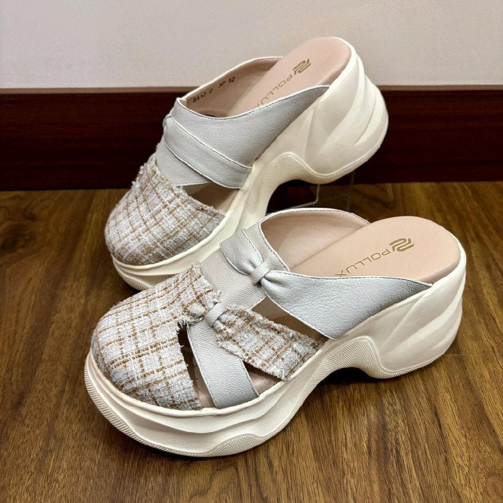 Thumbnail gambar ke-9 produk Pollux Bold WPODX 12 - Sandal Wedges Wanita Bahan Kulit Asli Tinggi 8cm Hitam Size 36 - 41