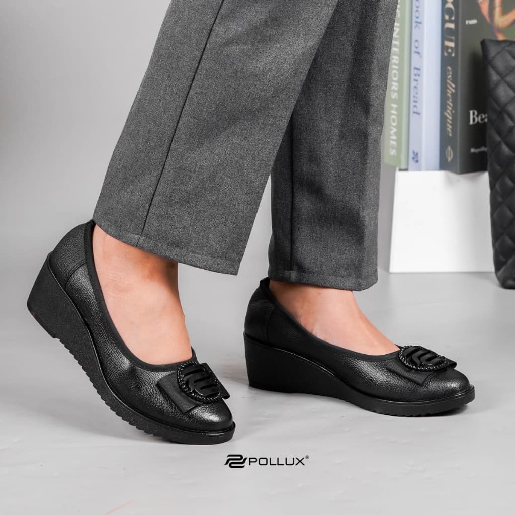 Gambar ke-10 produk Pollux Monday WPOBW 01 - Sepatu Kerja Wanita | Pantofel Wanita Bahan Kulit | Sepatu Wedges Wanita Tinggi 5cm