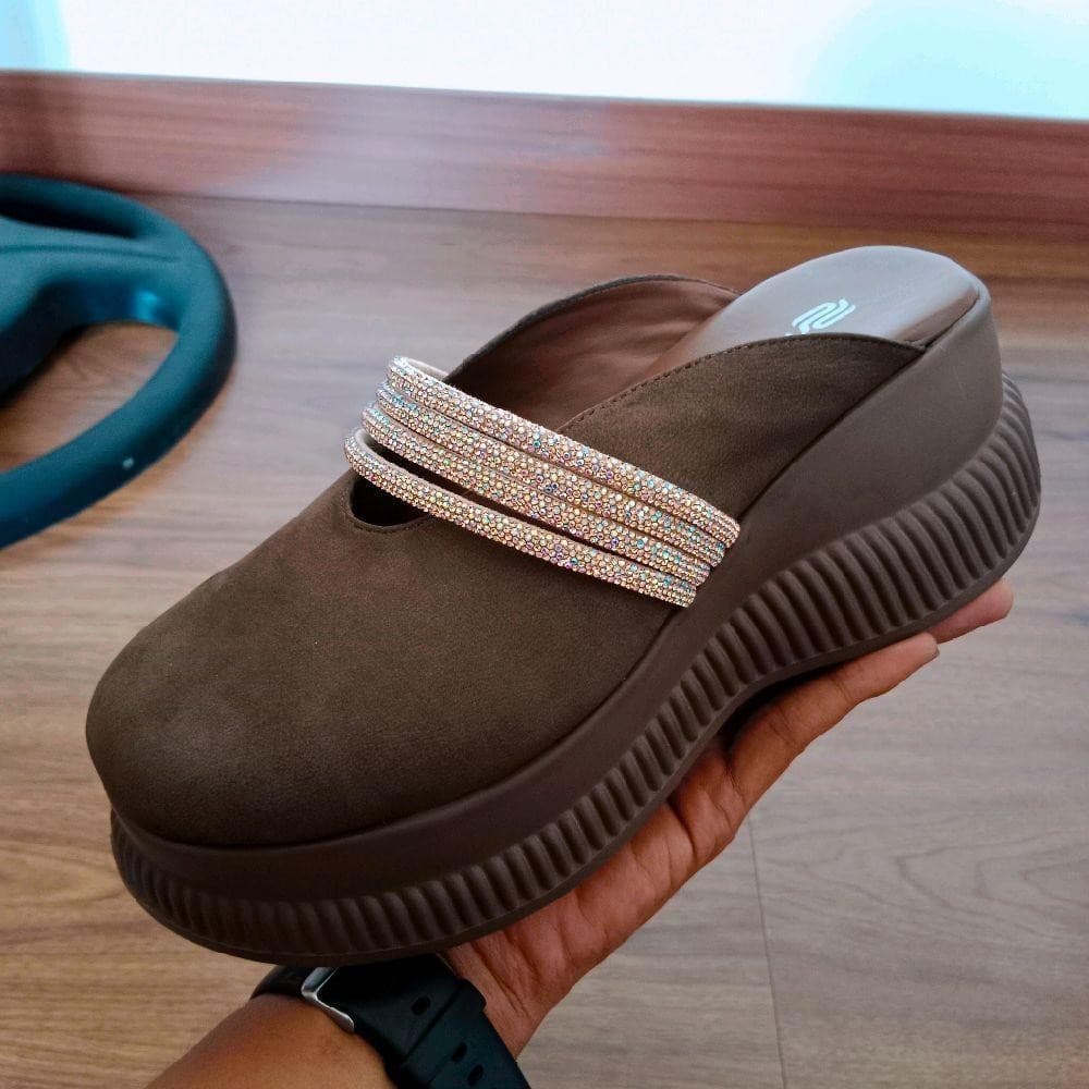 Gambar ke-6 produk Pollux Bold WPOKY 40  - Sandal Wedges Wanita Model Selop bahan Kulit Asli
