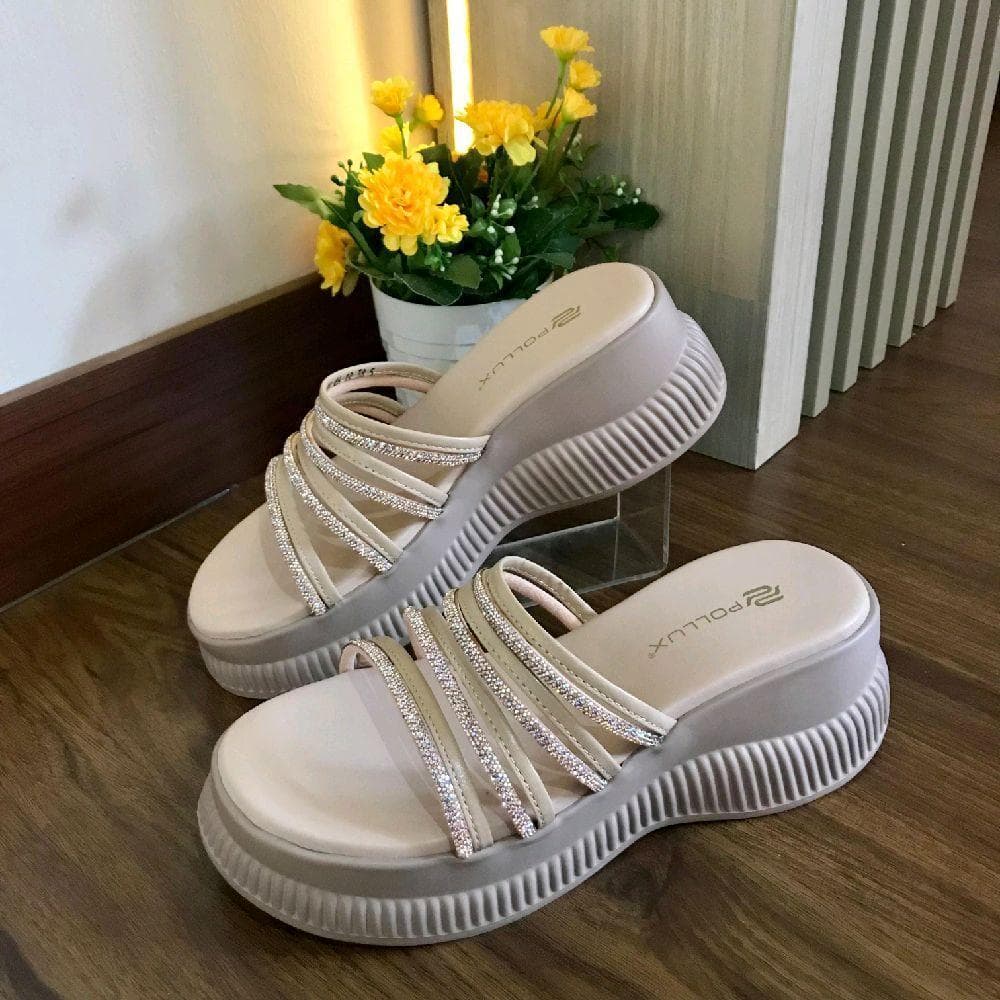 Gambar ke-1 produk Pollux Bold WPOKY 46 - Sandal Wedges Wanita Stylish dengan Glitter Premium | Sandal Selop Casual Empuk Fashion Korean Style