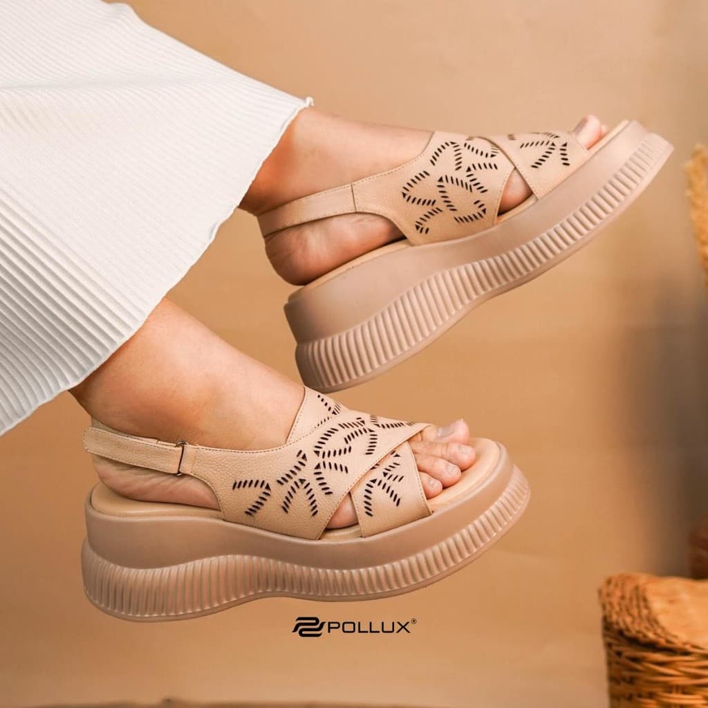 Gambar produk Pollux Bold WPOKY 38 - Sepatu Sandal Wedges Wanita Motif Bunga Bahan Kulit Asli Tinggi 6cm