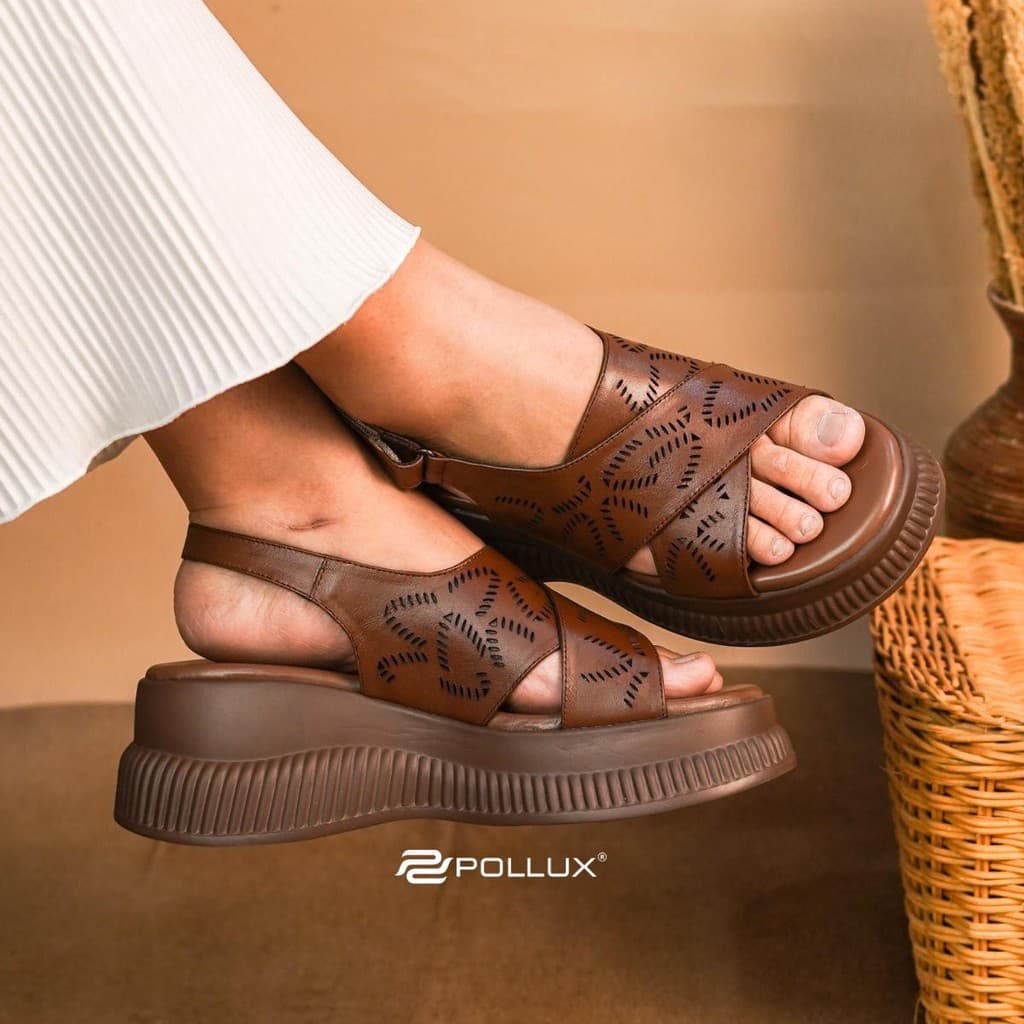 Thumbnail gambar ke-5 produk Pollux Bold WPOKY 38 - Sepatu Sandal Wedges Wanita Motif Bunga Bahan Kulit Asli Tinggi 6cm