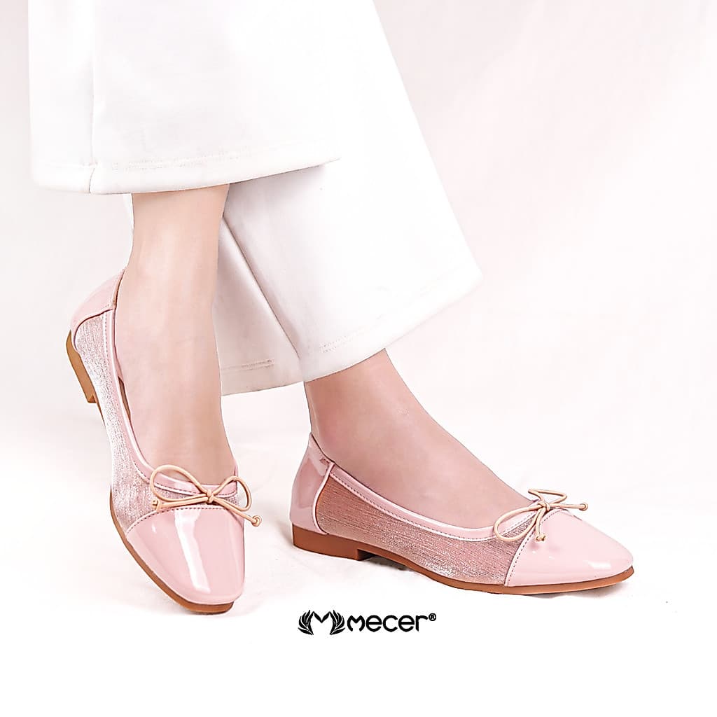 Gambar ke-10 produk Mecer Core WYH 65264 Pink dan Hitam Size 36-41, Flat Shoes Wanita Cute Simpel, Formal, Hangout dan Liburan
