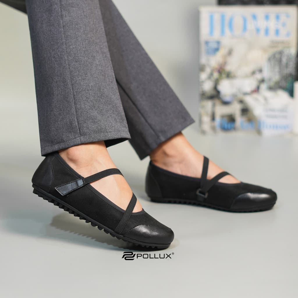 Thumbnail gambar ke-5 produk Pollux Monday WPOFZ 42 - Sepatu Flatshoes Mary Jane Wanita Hitam Tali Silang | Nyaman Ringan untuk Kerja & Daily