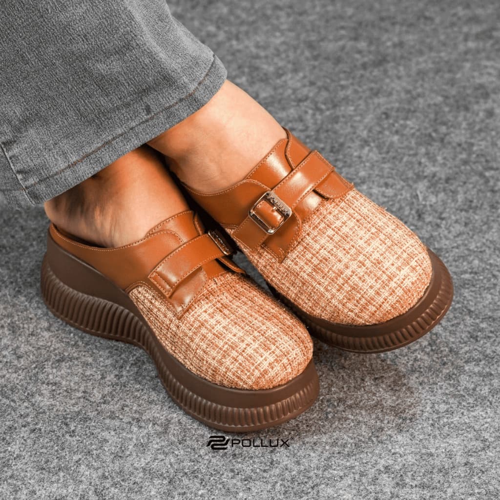 Thumbnail gambar ke-3 produk Pollux Bold WPOKY 35 - Sandal Wedges Wanita Slip On Bahan Kulit Asli Anti Slip