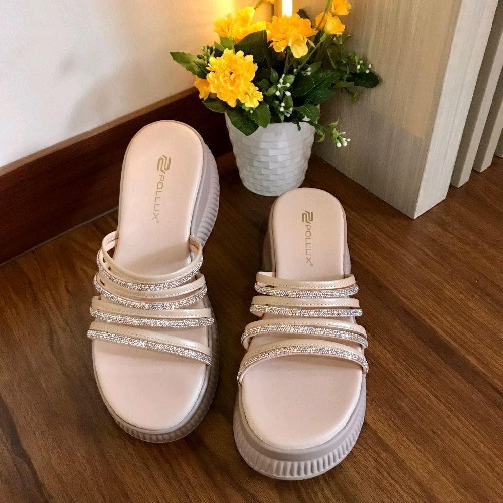 Gambar ke-1 produk Pollux Bold WPOKY 46 - Sandal Wedges Wanita Stylish dengan Glitter Premium | Sandal Selop Casual Empuk Fashion Korean Style
