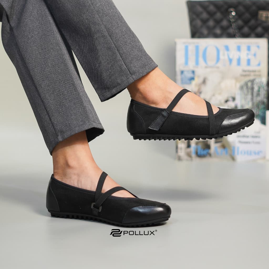 Thumbnail gambar ke-2 produk Pollux Monday WPOFZ 42 - Sepatu Flatshoes Mary Jane Wanita Hitam Tali Silang | Nyaman Ringan untuk Kerja & Daily