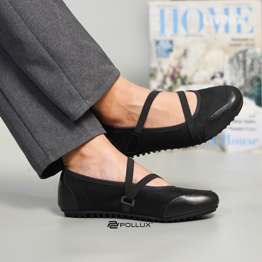 Thumbnail gambar ke-4 produk Pollux Monday WPOFZ 42 - Sepatu Flatshoes Mary Jane Wanita Hitam Tali Silang | Nyaman Ringan untuk Kerja & Daily