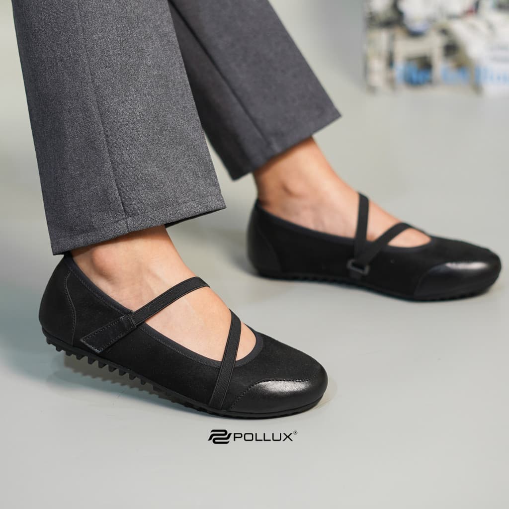Gambar ke-1 produk Pollux Monday WPOFZ 42 - Sepatu Flatshoes Mary Jane Wanita Hitam Tali Silang | Nyaman Ringan untuk Kerja & Daily